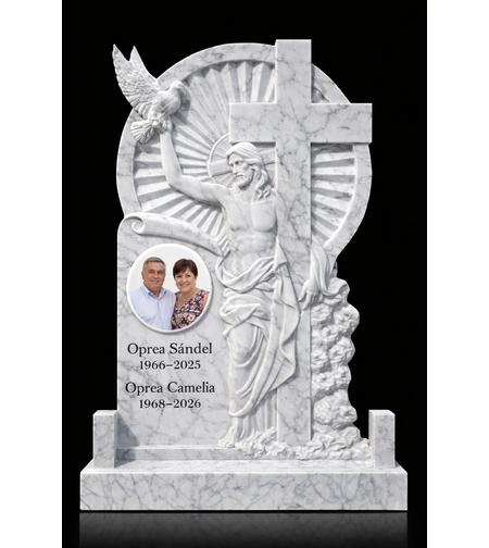 MAR-1894 MONUMENT FUNERAR DIN MARMURA CU DOMNUL IISUS SI PORUMBEL