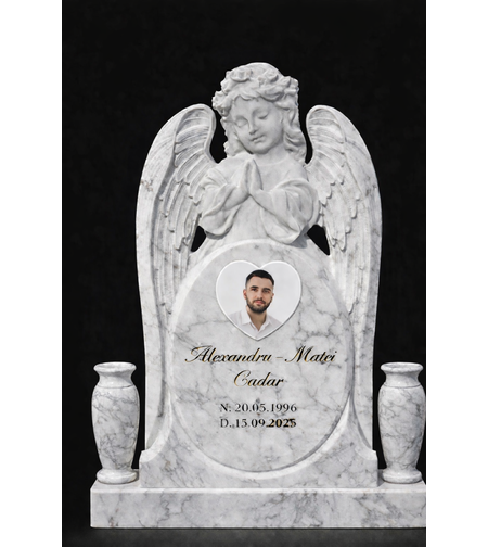 MAR-1880 MONUMENT FUNERAR DIN MARMURA CU INGERAS SCULPTAT