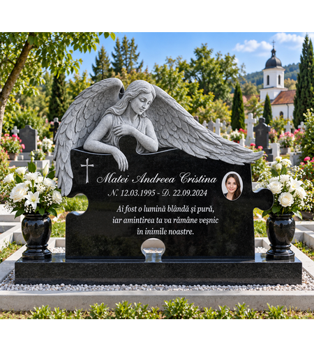 GRA-2070 MONUMENTFUNERAR GRANIT NEGRU CU GRAVURA INGER