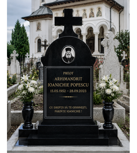 GRA-2066 MONUMENT FUNERAR TRIFOI CLASIC DIN GRANIT NEGRU ABSOLUT