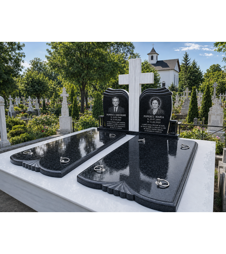 REF-2028 MORMANT DIN MARMURA CU CAPACE DIN GRANIT NEGRU