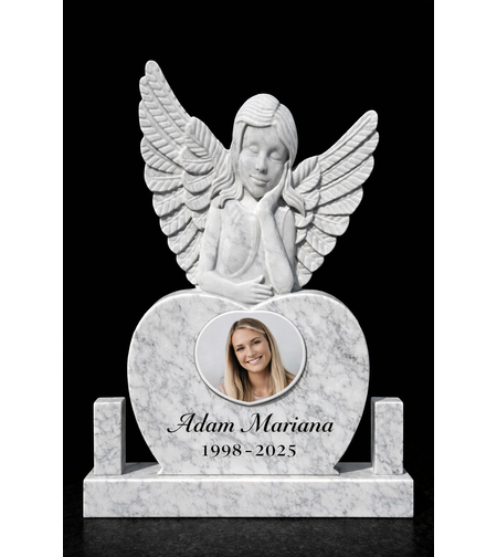MAR-1865 MONUMENT FUNERAR DIN MARMURA CU INGERAS  SI INIMA