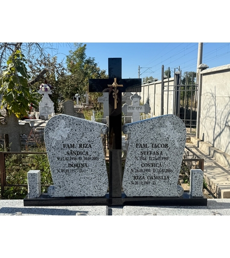 GRA-2068 MONUMENT FUNERAR GRANIT NEGRU SI GRI PAPIRUS