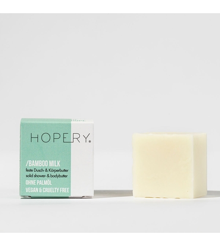 HOPERY Unt solid de corp + duș Bamboo Milk 40g – 2 în 1, vegan și natural