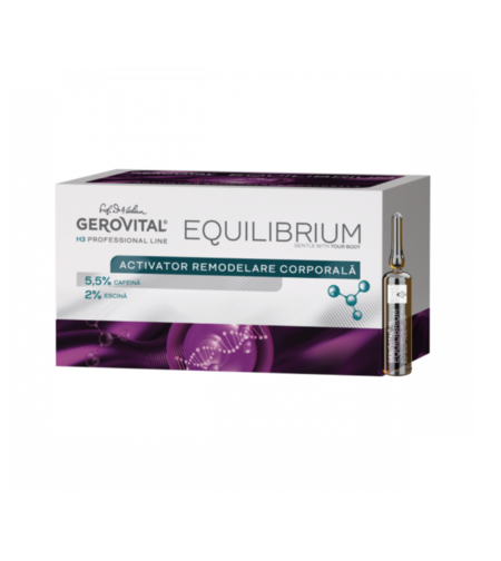 Gerovital H3 Equilibrium - Fiole Activator Remodelare Corporală pentru Elasticitatea Pielii și Combaterea Celulitei, cu Cafeină 5,5% și Escină 2%