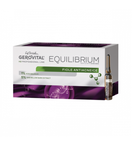 Gerovital H3 Equilibrium - Fiole Antiacnee cu Acid Salicilic 1%, Acțiune Antiinflamatoare și Calmantă