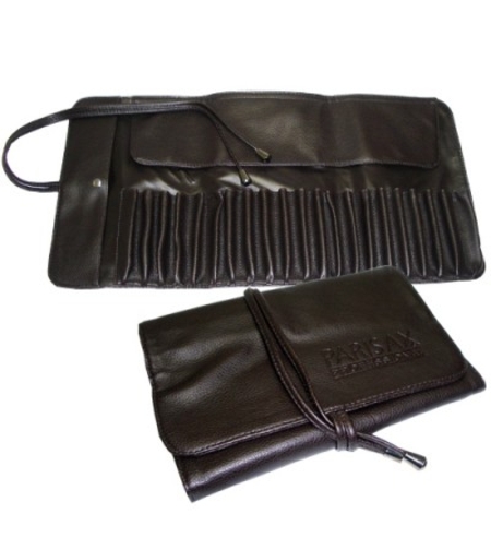 Parisax Professional 21-Compartment Black Leather Makeup Case  TR21