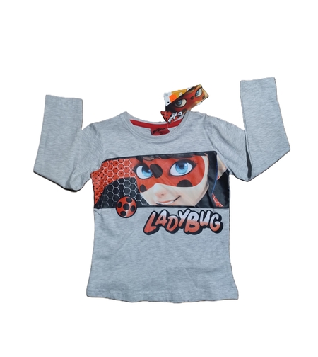 Tricou Lady bug Gri Mâneca Lunga Bumbac
