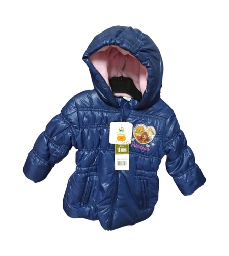 Geacă groasă de iarnă fetițe Disney Princess albastru marin cu glugă și interior fleece roz, mărime 18 luni (81 cm) - Nouă cu etichetă