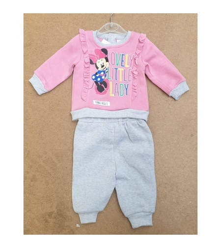 Trening pentru Fetițe din 2 Piese - Model Minnie Mouse „Lovely Little Lady”, Roz/Gri