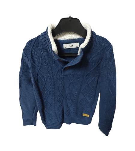 Pulover Tricotat Albastru cu Guler din Blăniță C&A — Mărime 116 (6 ani) — Second Hand Stare Excelentă