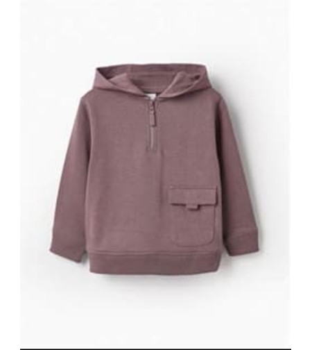 Hanorac premium bumbac gros copii Zippy Half-Zip cu glugă, culoare mov-malva, mărimi 6-14 ani - Nou cu etichetă