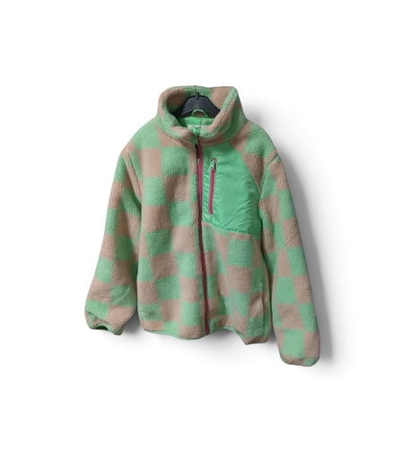 Jachetă H&M din Pluș Teddy în Carouri Verde-Roz – Mărimea 146-152 (10-12 ani) | Second Hand