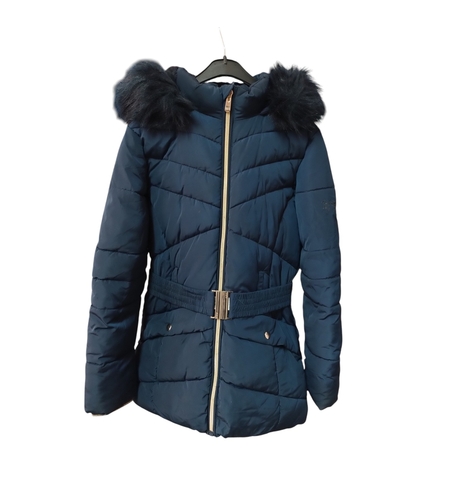 Geacă Lungă de Iarnă Puffer C&A Strong Amazing Girl cu Blăniță și Curea în Talie – Mărimea 146 (10-11 Ani) | Second Hand Premium
