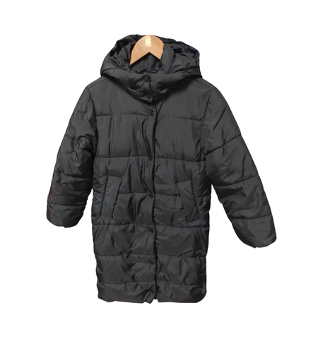 Geacă Lungă de Iarnă Puffer H&M cu Glugă, Negru Mat – Mărimea 146 (10-11 Ani) | Second Hand Premium
