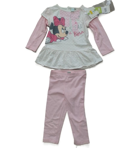 Set 2 piese Disney Minnie Mouse „A Star is Born” – Bluză tip Tunică cu Volănaș și Colanți Roz, 23 Luni