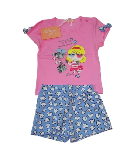 Compleu de Vară Fetițe Lollitop Baby „Movie Star” – Tricou și Pantaloni Scurți – Nou cu Etichetă (Mărimea 3-6 luni)