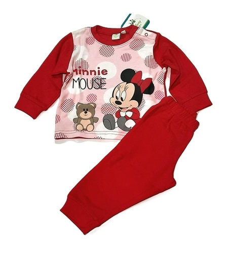 Pijama din Bumbac pentru Fetițe, 2 Piese - Disney Baby Minnie Mouse HQ0304, Roșu/Roz, 24 Luni