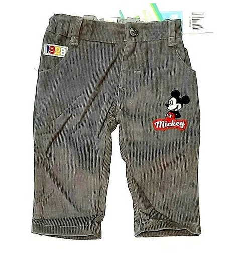 Pantaloni Catifea Raiată Bebeluși Mickey Mouse - Pantalonași Gri Nou-Născut