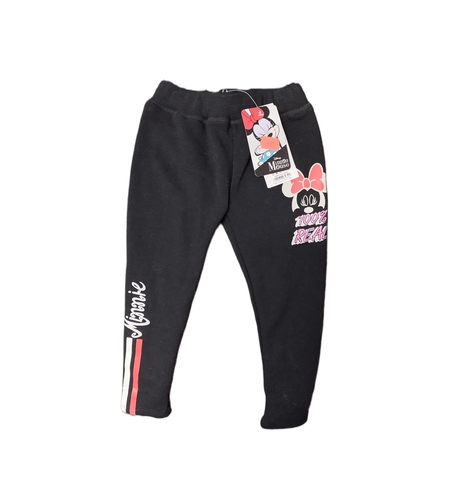 Pantaloni de trening vătuiți negri Minnie Mouse „100% Real” cu glitter, mărimi 3 și 5 ani - Calitate Extra