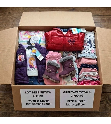 Mega-Garderobă Bebe Fetiță 6 luni (2.7 kg) - 23 Piese: Geci, Treninguri, Încălțăminte (Mărimea 19, Kappa) și Compleuri Noi Disney cu Etichetă