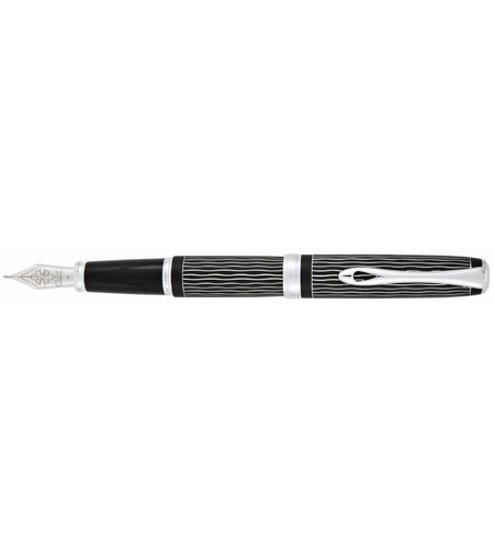 Stilou DIPLOMAT Excellence A plus, cu penita M, din otel inoxidabil - Wave Guilloche Lapis Black