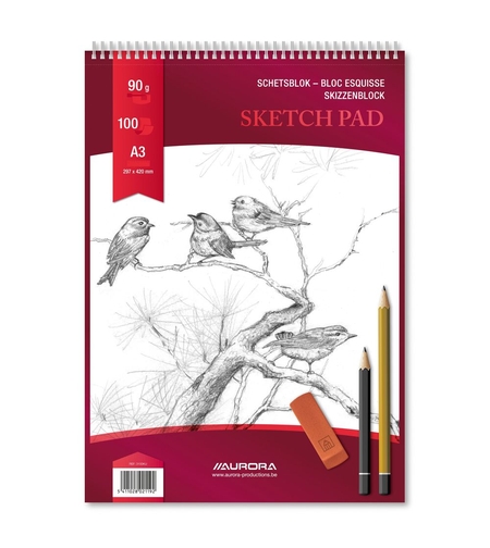 Bloc desen cu spirala, A3, 100 file - 90gsm, pentru schite creion, AURORA Esquisse - hartie alba