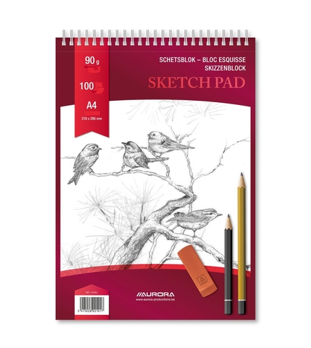 Bloc desen cu spirala, A4, 100 file - 90gsm, pentru schite creion, AURORA Esquisse - hartie alba