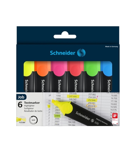 Textmarker SCHNEIDER Job, varf lat, 6 culori/set - (G, O, V, R, A, R)