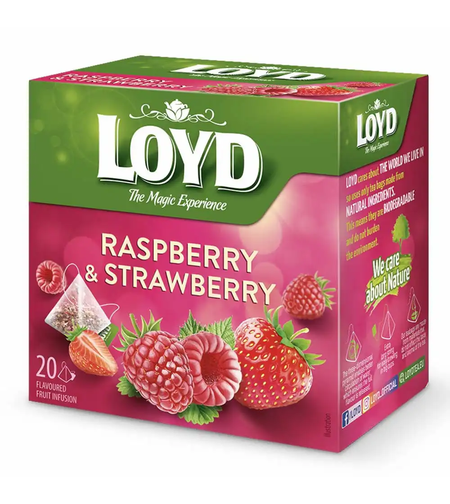 Ceai Loyd zmeura si capsuni, piramida, 2 g, 20 plicuri/cutie