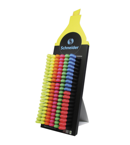 Display SCHNEIDER Job, 150 textmarkere -(50x galben, 30x verde, roz, 20x orange, 10x albastru, rosu)