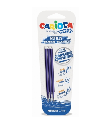 Rezerve pix erasable, 3 buc/blister, CARIOCA Oops - albastre