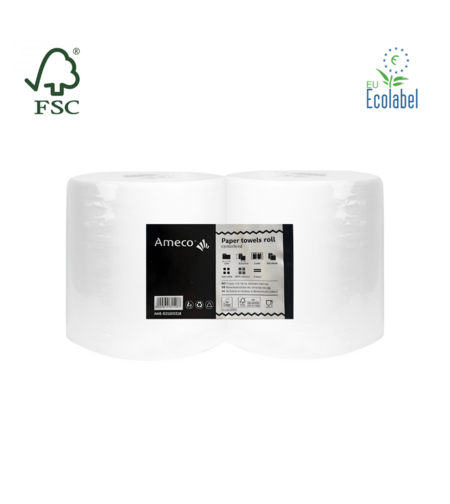 Prosop rola hartie alba, derulare centrala, 110m - 2 straturi, 2 role/set, Ameco