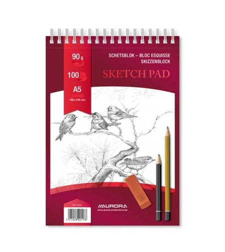 Bloc desen cu spirala, A5, 100 file - 90gsm, pentru schite creion, AURORA Esquisse - hartie alba