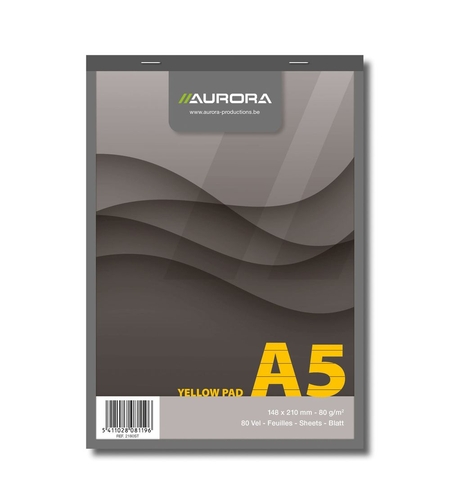 Blocnotes capsat, A5, 80 file - 80gsm, microperforatii, AURORA Office - dictando - hartie galbena