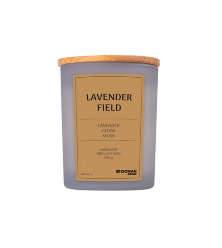 Lumanare in recipient de sticla, cu capac, 200gr, 40 de ore ardere, DONAU Home - Lavender Field
