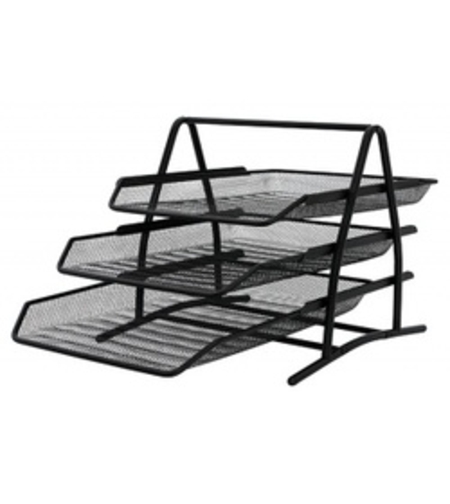 Set 3 tavite metalice Mesh, suprapozabile, Q-Connect - negru