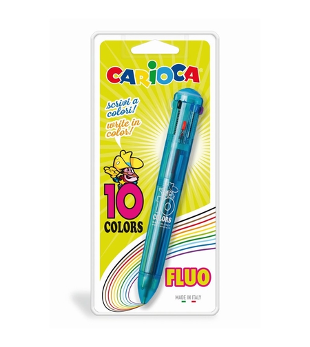 Pix cu 10 culori fluorescente, corp transparent color, blister, CARIOCA