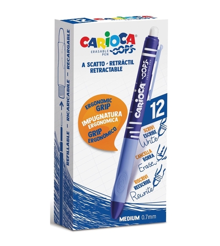 Pix erasable, 0.7mm, retractabil, CARIOCA Oops - albastru