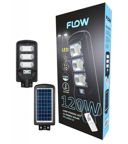 Corp stradal LED cu panou solar 120W 6500K lumina rece FLOW FPL120W-CS