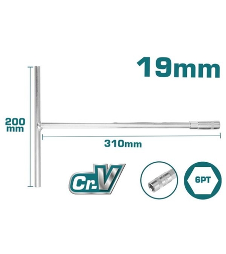 TOTAL - CHEIE TUBULARA CU MANER IN T - 19MM, 200X310MM (INDUSTRIAL)