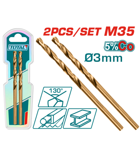 TOTAL - SET 2 BURGHIE PENTRU METAL M35 HSS - 3MM (INDUSTRIAL)