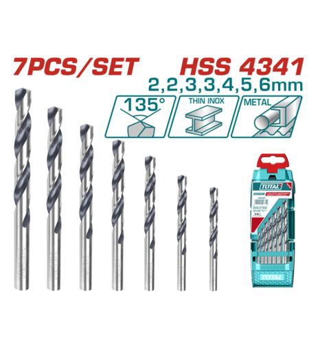 TOTAL - SET 7 BURGHIE PENTRU METAL HSS 4341