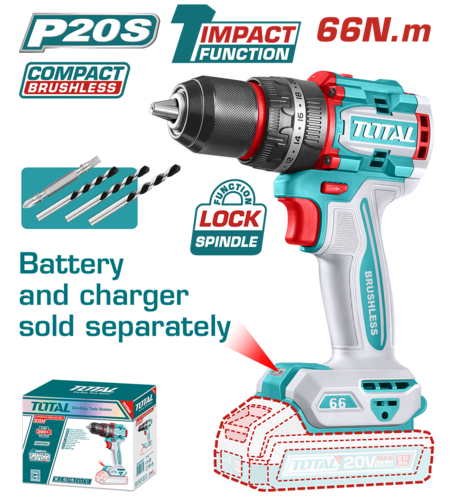 TOTAL - MASINA DE GAURIT CU PERCUTIE - 20V - 66N.m MOTOR FARA PERII (NU INCLUDE ACUMULATOR)