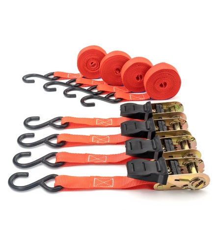 Set 4 chingi cu clichet, rezistent la 680 kg/chinga, TUV/GS – 25 mm × 4.5 m – 680 kg - Carguard - calitate si siguranta garantata!
