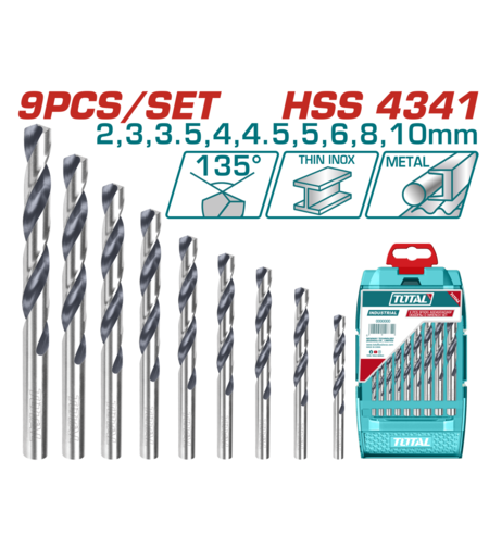 TOTAL - SET 9 BURGHIE PENTRU METAL HSS 4341