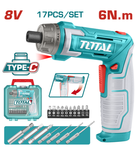 TOTAL - SURUBELNITA 8V LI-ION +ACCESORII, INCARCARE USB