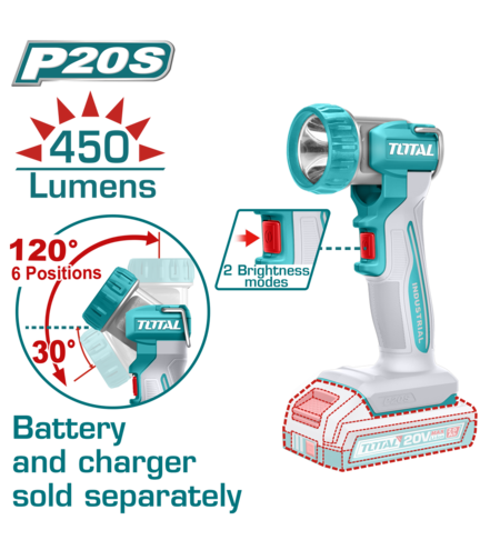 TOTAL - LAMPA DE LUCRU - 450 LUMENI - LI-ION - 20V (NU INCLUDE ACUMULATOR SI INCARCATOR)