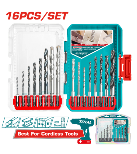 TOTAL - SET BURGHIE PENTRU METAL/BETON/LEMN 16 BUC