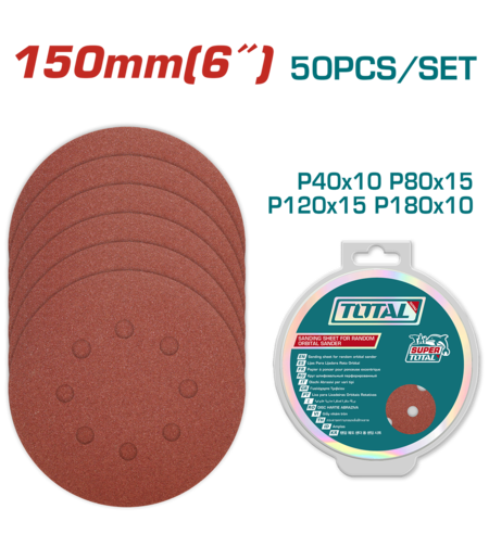 TOTAL - SET 50 BUC. DISC HARTIE ABRAZIVA 150MM - P40, P80,P120,P180